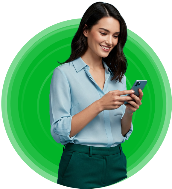 mulher acessando sua consulta no celular